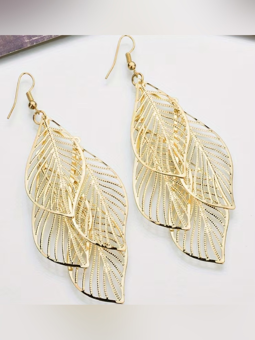 Elegant Gold Leaf Drop Earrings - Women Jewelry